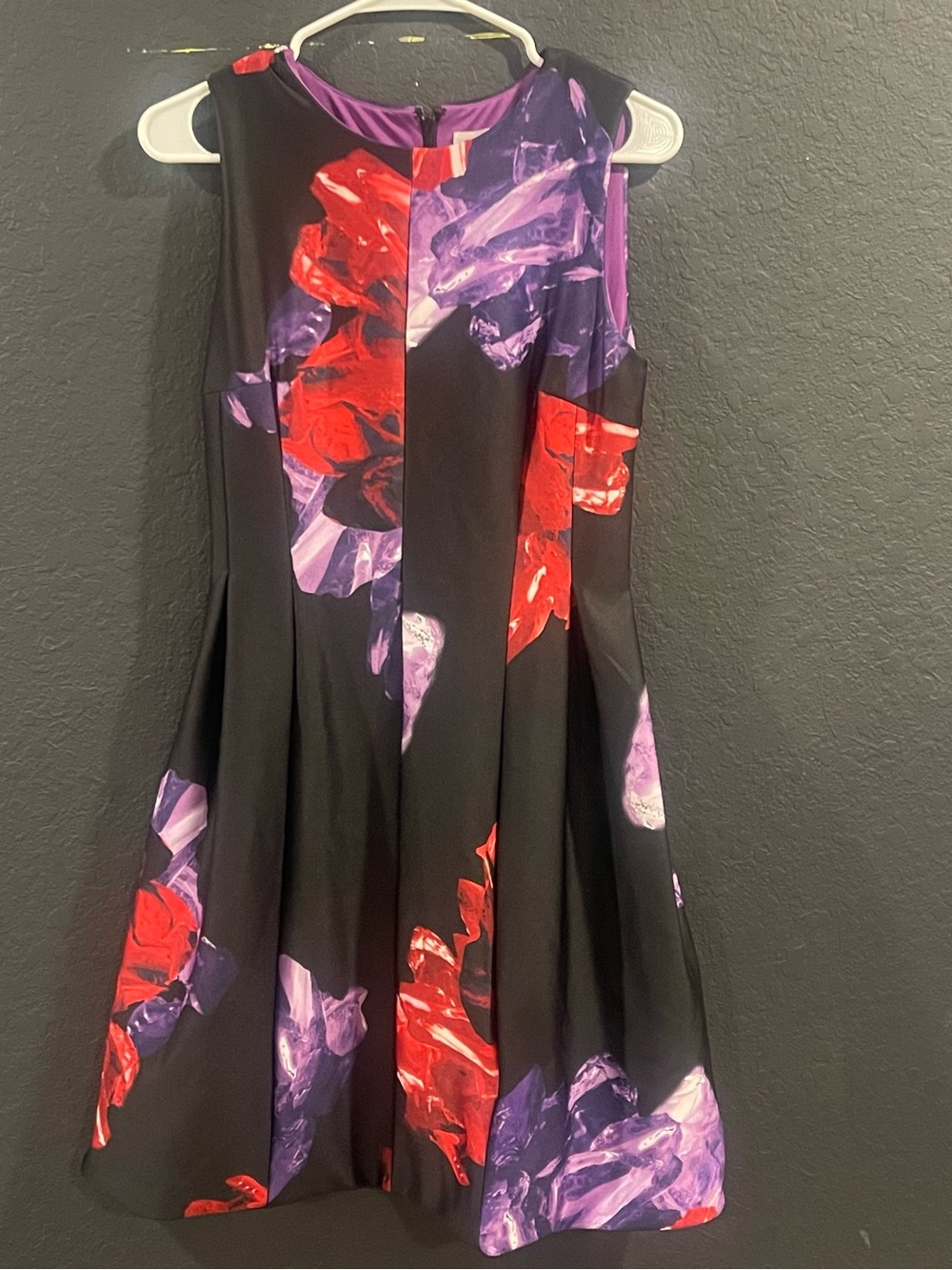 Calvin Klein Black Dress with Red and Purple Floral Print